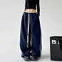 Drawstring Waist Ruffled-Trim Striped Baggy Sweatpants