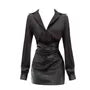 Set: Long-Sleeve Plain Shirt + High Waist Mini Pencil Skirt