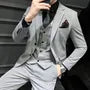 Notch Lapel Plain Single-Breasted Blazer / Vest / Mid Rise Tapered Dress Pants / Set