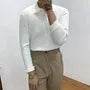 Long-Sleeve Plain Ribbed Knit Polo Shirt