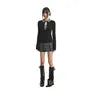 Long Sleeve Collared Two Tone Mock Two Piece Keyhole Top / Mid Waist Plaid Pleated Mini A-Line Skirt