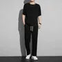 Set: Short-Sleeve Crew Neck Plain T-Shirt + Drawstring Waist Plain Sweatpants