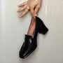 Square Toe Block Heel Loafer Pumps