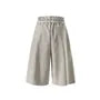 Drawstring-Waist Pleated Loose Jorts with Sash