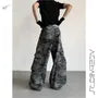 Mid Rise Camo Print Wide Leg Cargo Jeans