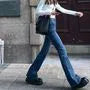 High-Waist Washed Bootcut Jeans