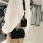 Set: Plain Faux Leather Box Crossbody Bag + Pouch