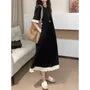 Short Sleeve Round Neck Two Tone Ruffle Midi A-Line Dress