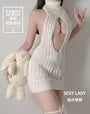 Sleeveless Turtleneck Plain Cutout Open Back Knit Chemise