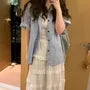 Elbow-Sleeve Striped Button-Up Shirt