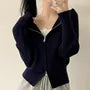 Plain Ribbed Zip-Up Knit Hoodie