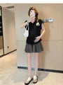 Maternity Cap Sleeve V-Neck Plain T-Shirt / Elastic Waist Plain Mini A-Line Skort