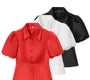 Puff Sleeve Spread Collar Plain Peplum top