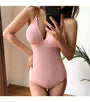 Spaghetti Strap V-Neck Plain Swimsuit