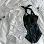 Halter Neck Plain Ruched Swimsuit