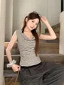 Halter Cowl Neck Striped Mock Two Piece Top