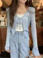 Open Front Plain Crop Light Cardigan