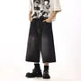 High Waist Washed Wide Leg Capri Jeans