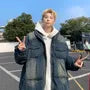 Stand Collar Washed Zip Denim Puffer Jacket