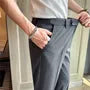 Mid Rise Plain Cropped Straight Leg Dress Pants