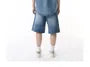 Elbow-Sleeve Washed Button-Up Denim Shirt / Mid Rise Wide Leg Jorts