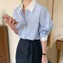 Long-Sleeve Striped Contrast Trim Button-Up Shirt