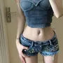 Low Rise Studded Denim Hot Pants