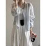 Puff-Sleeve Plain Button-Up Blouse