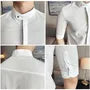 Elbow-Sleeve Band Collar Plain Shirt