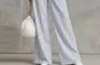 Halter Neck Plain Sheer Tank Top / High Waist Striped Loose-Fit Wide-Leg Pants