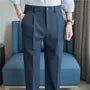 Mid Rise Plain Straight Leg Dress Pants