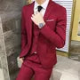Set: Lapel Collar Plain Single Breasted Blazer + V-Neck Vest + Mid Rise Dress Pants