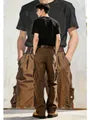 Mid Rise Plain Wide Leg Cargo Jeans