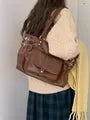 Buckled Multi-Pocket Faux Leather Tote Bag