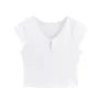 Cap-Sleeve Notch Neck Plain Cropped T-Shirt / Elastic Waist Skort