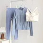 Set: Stand Collar Plain Zip Jacket + Sport Bra Top + High Waist Plain Yoga Pants