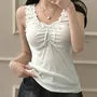Scoop Neck Polka Dot Lettuce Edge Tank Top