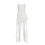 Spaghetti Strap Plain Asymmetrical Ruffle Trim Ruched Open Back High Low A-Line Dress