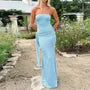 Strapless Plain Tie Waist Maxi Bodycon Dress