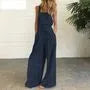 Spaghetti Strap Plain Wide Leg Jumpsuit