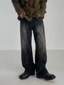 Washed Straight-Cut Loose Jeans