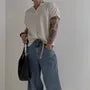 Short-Sleeve Henley Plain Ribbed T-Shirt
