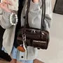Multi-Pocket Faux Leather Bowling Tote Bag