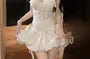 V-Neck Lace Crop Corset Top / High Waist Plain Bubble Hem Mini A-Line Skort