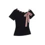 Short Sleeve Asymmetric Neckline Tie Front Slim-Fit T-Shirt
