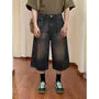 High Waist Washed Wide Leg Capri Jeans