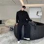 Set: Lapel Collar Plain Single Breasted Blazer + Mid Rise Plain Wide Leg Pants