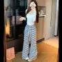 Drawstring Waist Striped Flared Knit Pants