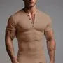 Short-Sleeve Plain Ribbed Henley T-Shirt