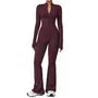 Long-Sleeve Half-Zip Plain Flared Yoga Jumpsuit